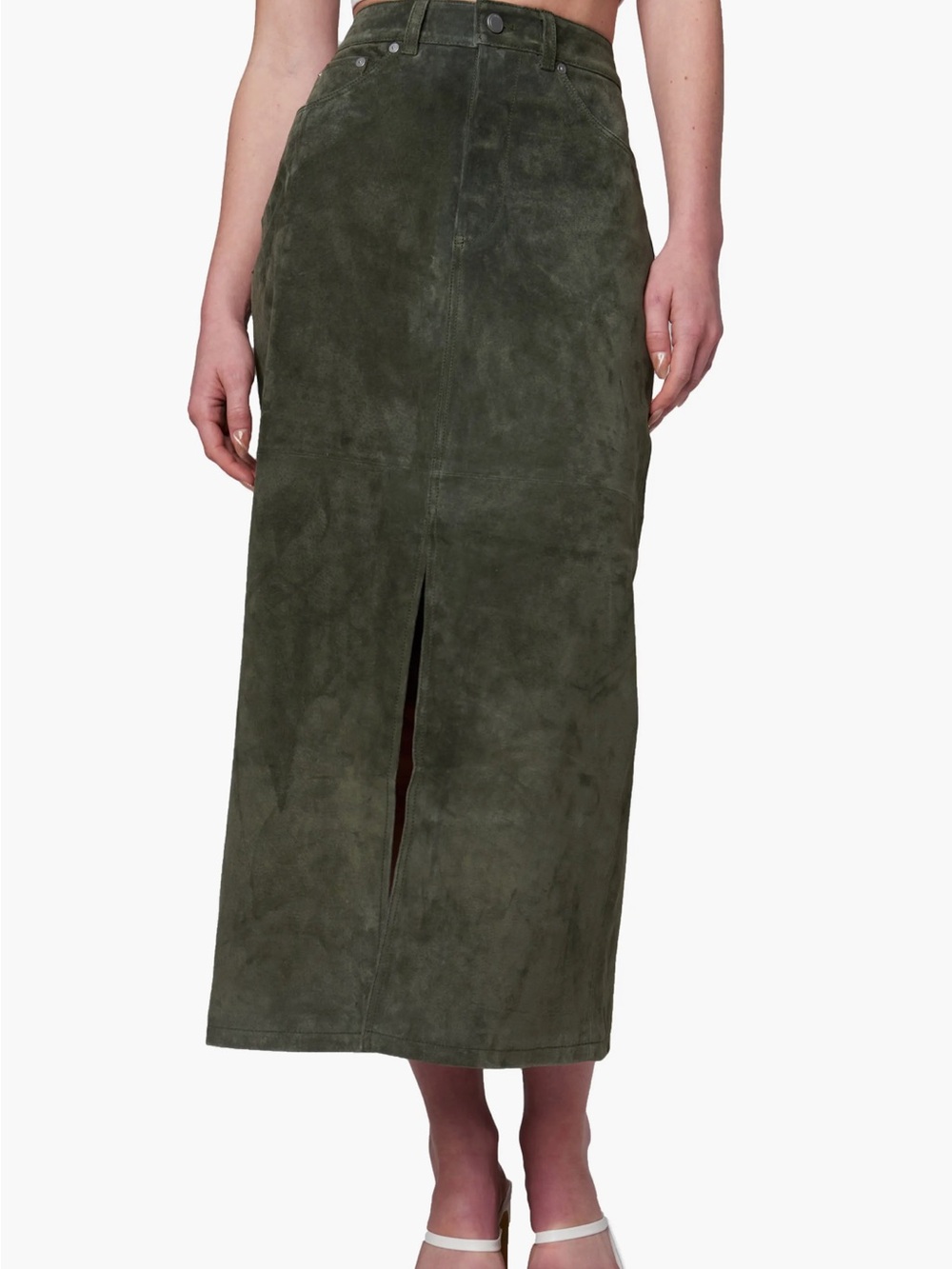 Blank NYC Olive Green Suede Midi Skirt